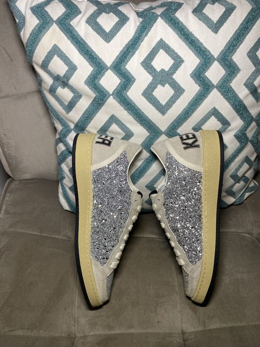 Women's Ball Star in silver glitter with ice-gray suede inserts