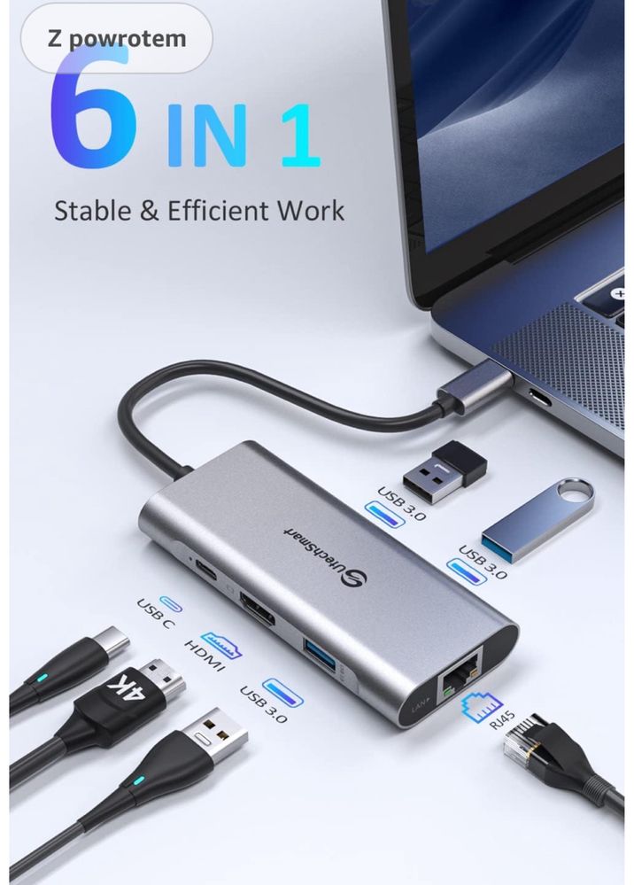 UtechSmart USB C Hub, wieloportowy adapter 6 w 1