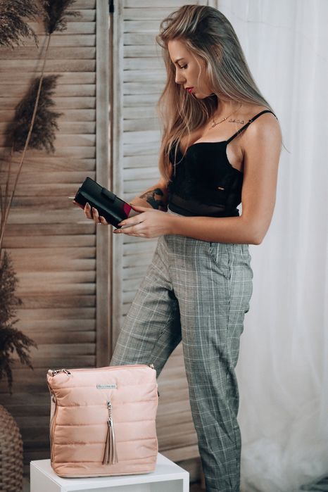 Ciemnozielona torebka pikowana torba damska pojemna shopperka duża A4