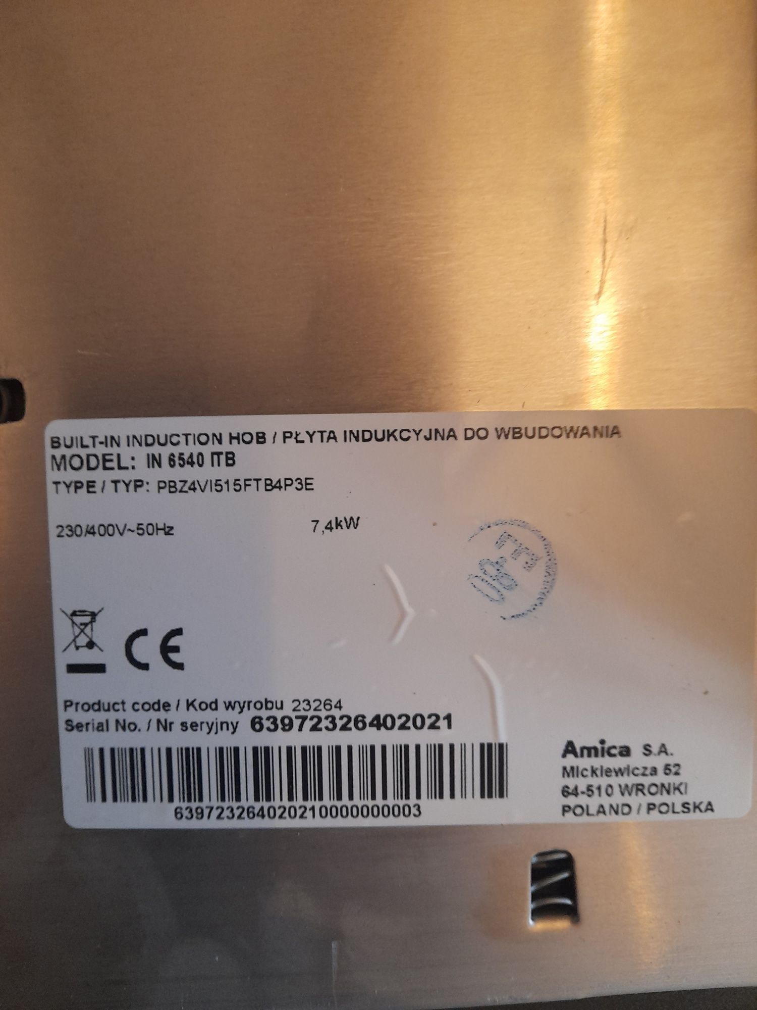 płyta indukcyjna AMICA IN 6540ITB
