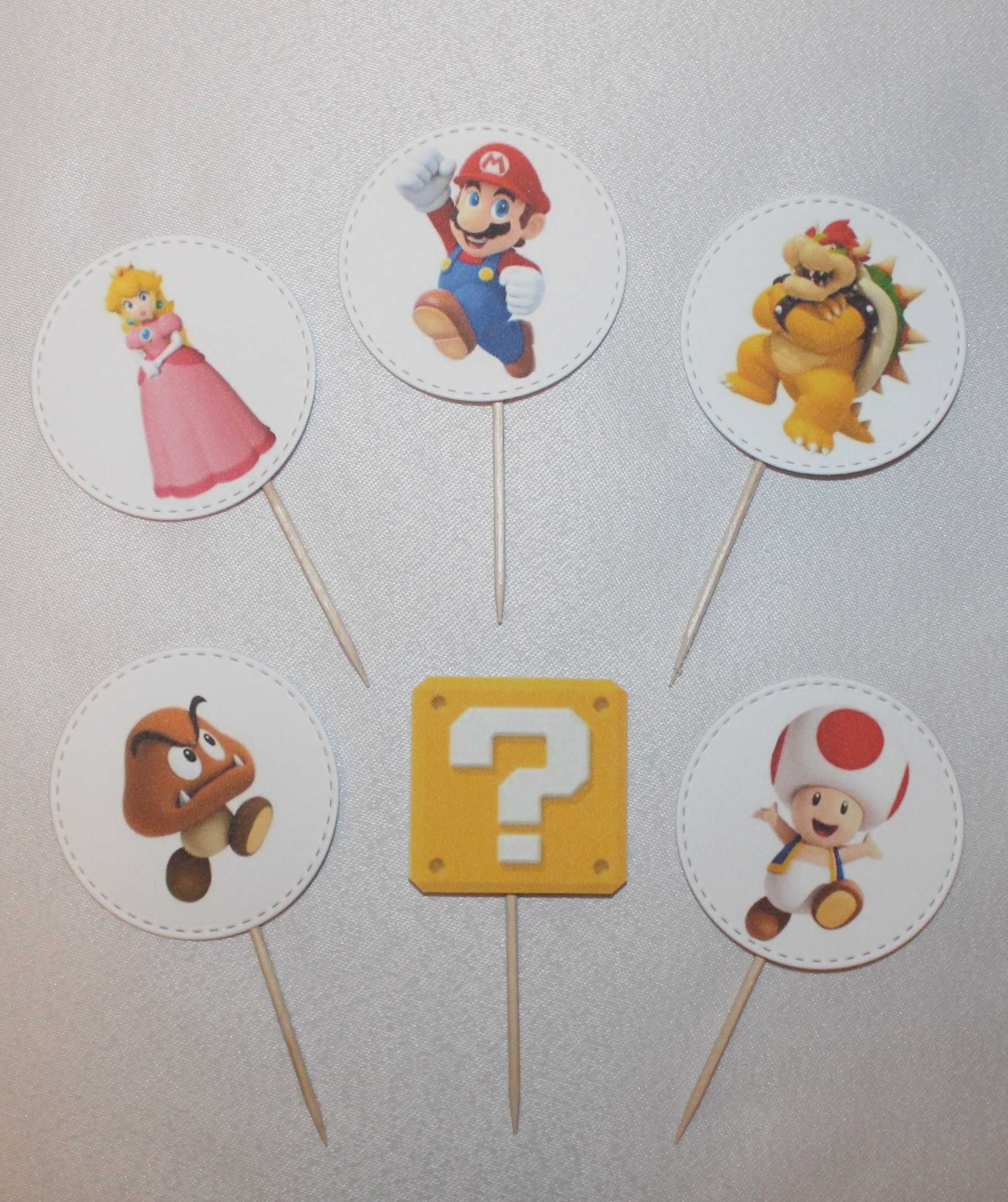 6x Pikery toppery do dekoracji na urodziny dla dzieci Super Mario gra