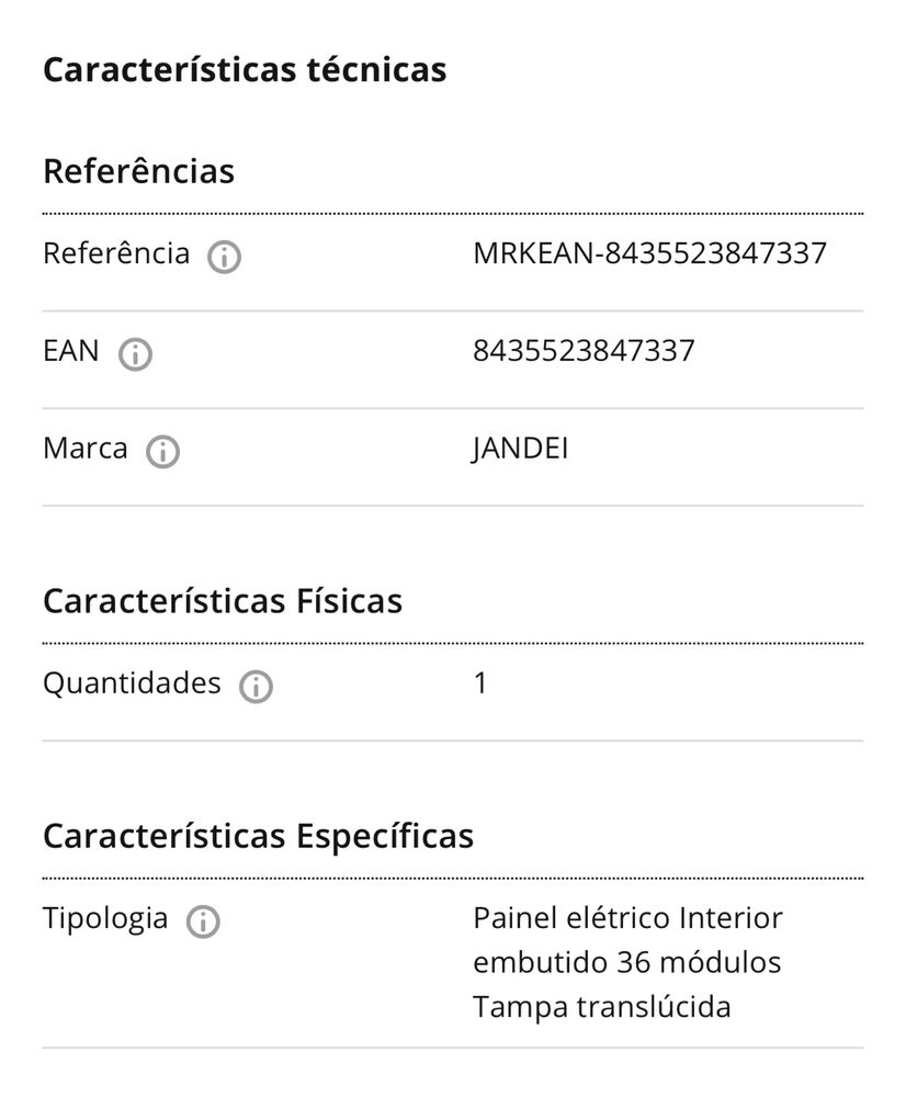 Painel Elétrico Interior Embutido 36 Módulos Tampa Translúcida JANDEI