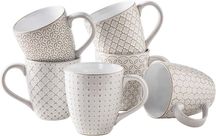 Ceramiczne kubki 560 ml – zestaw 6 tłoczonych kubków z kamionki