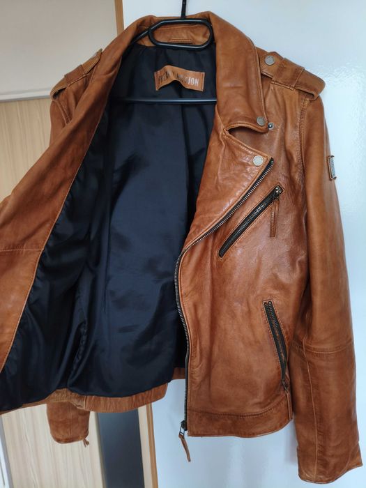 Męska kurtka skórzana biker Freaky Nation 80042 – cognac/brown, roz. M
