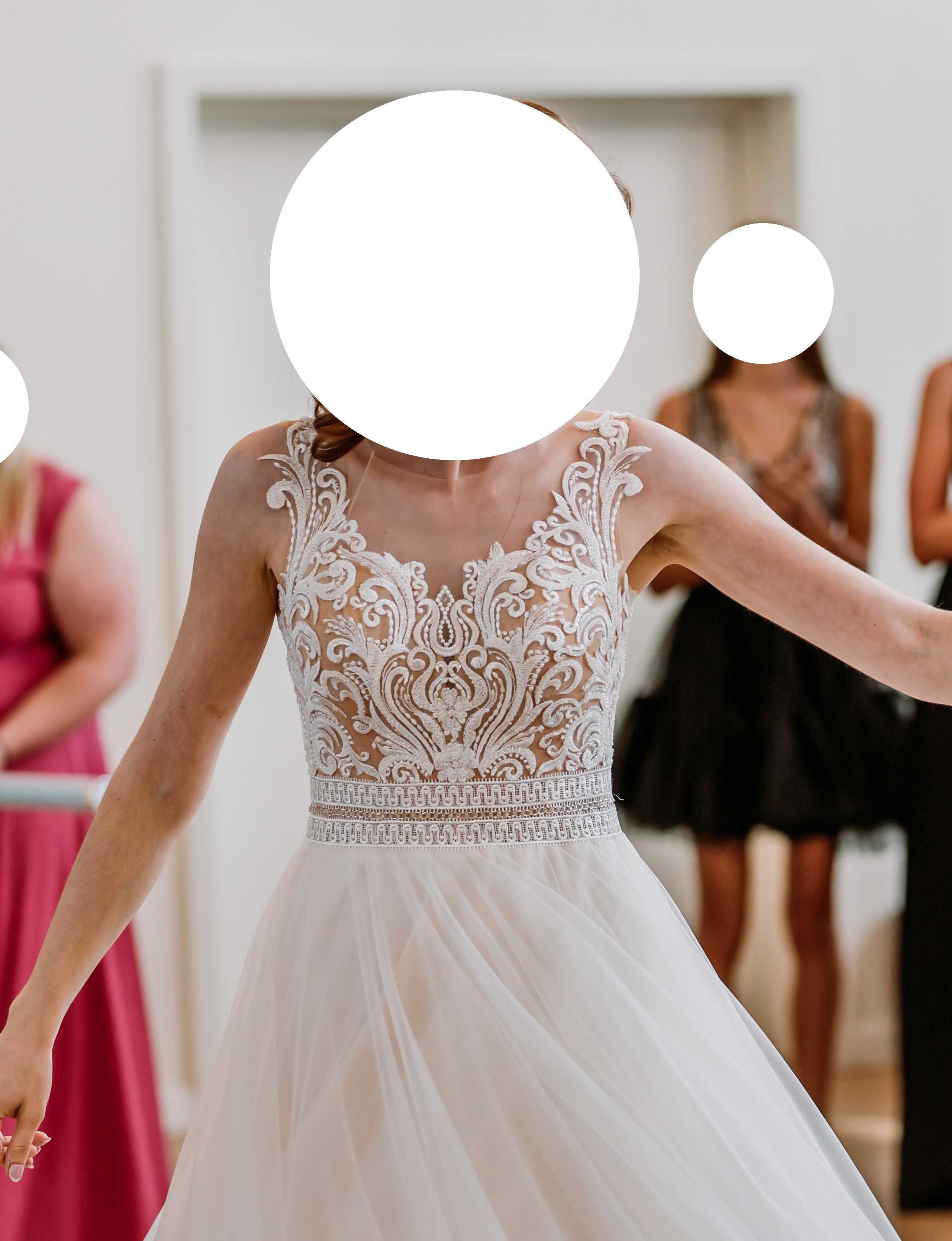 Suknia ślubna w kształcie litery A w kolorze szampańskim rozmiar 36-38
