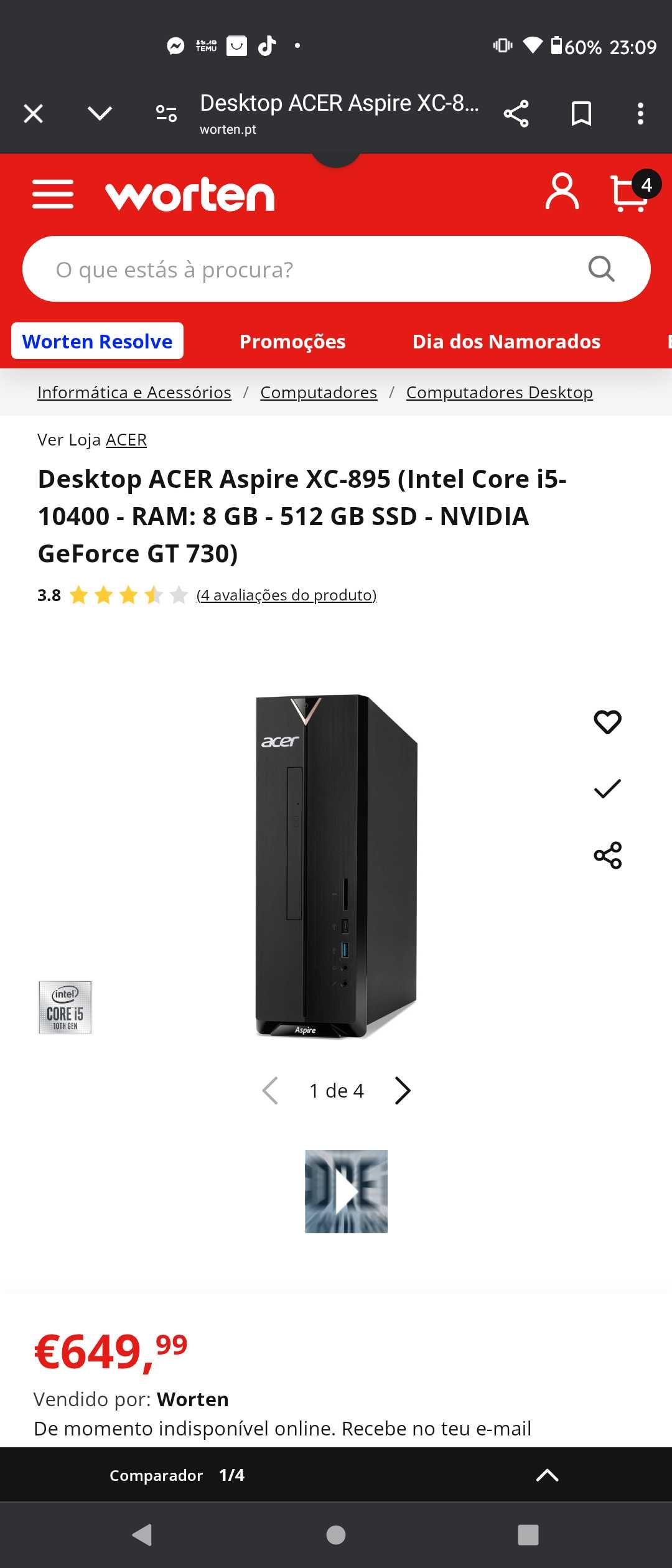 Vendo PC acer XC 895 da 10 geração
