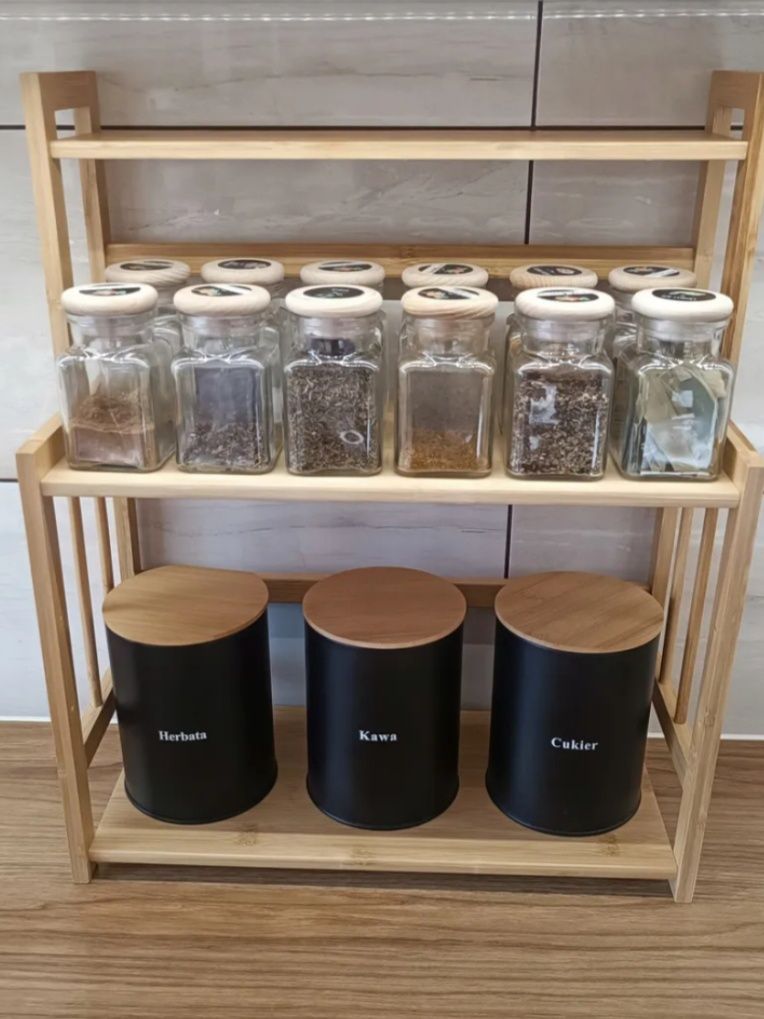 Bambusowy Regał Stojak Półka Na Blat Kuchenny Organizer Boho