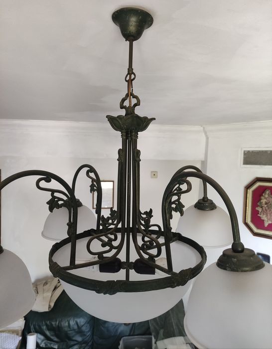 Candeeiro de Teto possibilidade até 6 Lâmpadas - Metal e Vidro Opaco