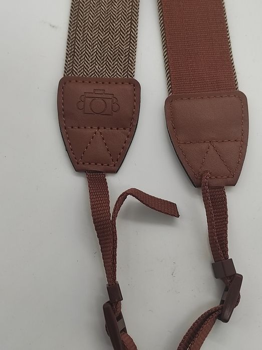 Pasek do aparatu bawełniany vintage, brązowy.