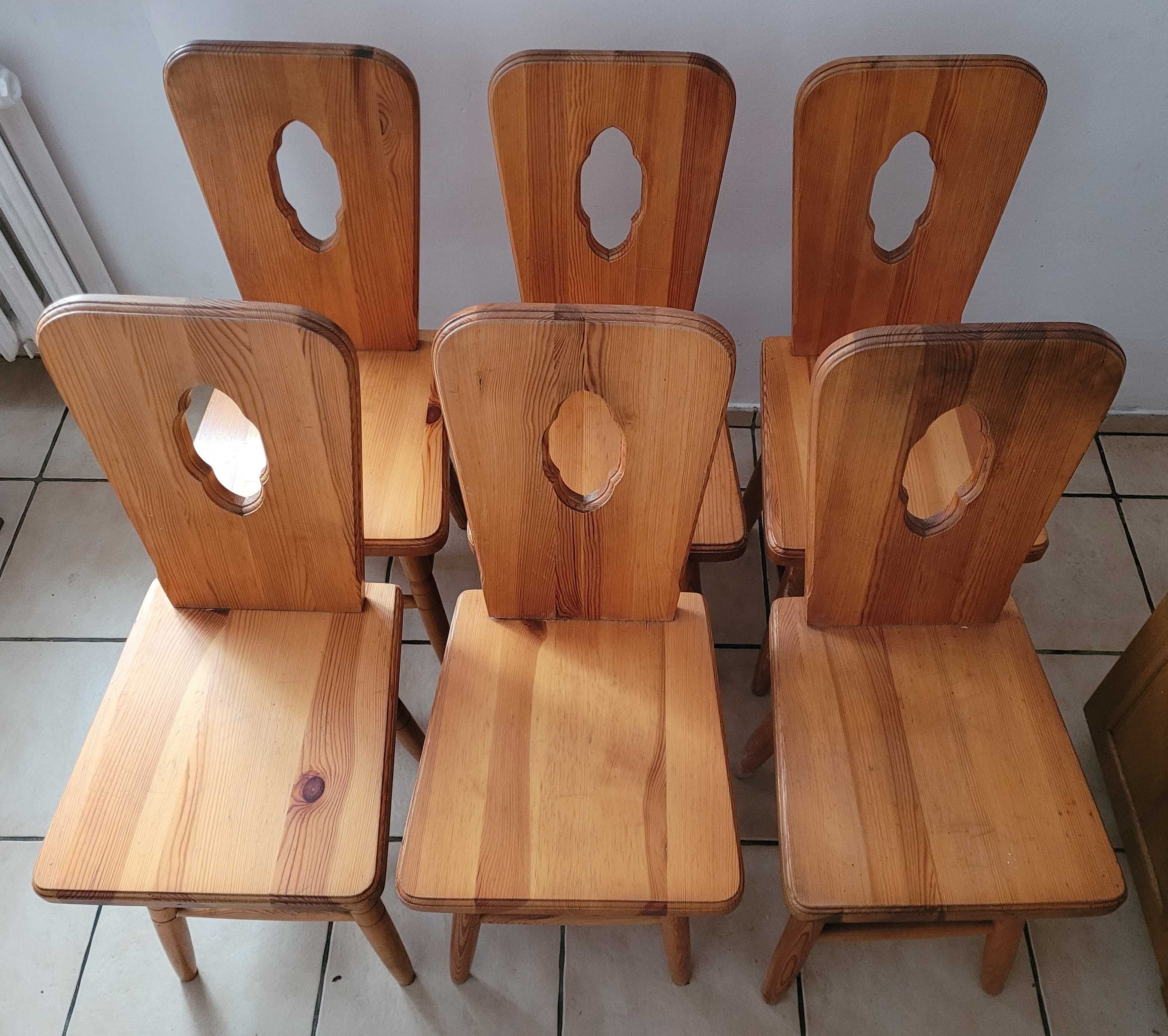 Drewniane krzesła i stół kuchenny z lat 80tych w stylu cepelia