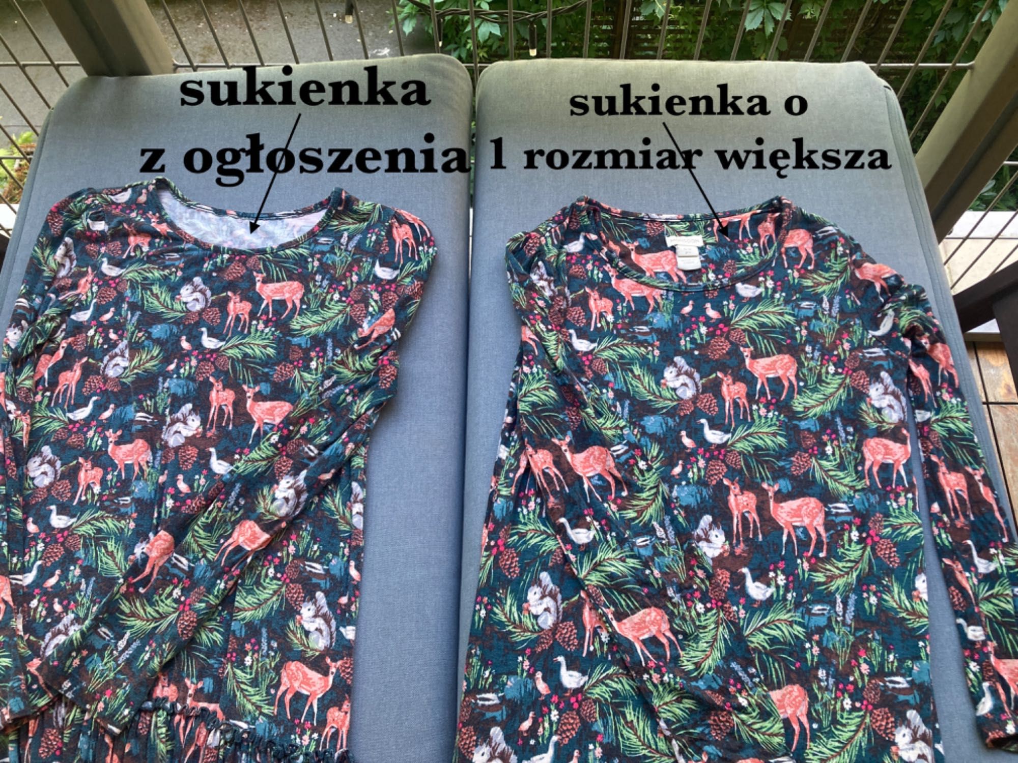 Sukienka Monsoon 10-11 lat leśny wzór sarny wiewiórki szyszki