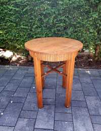 Drewniany, okrągły retro stolik / stół na wysokich nogach