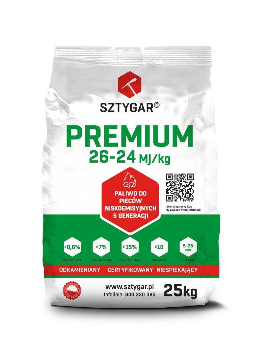 Ekogroszek SZTYGAR PREMIUM 25kg 26-24MJ Groszek Wałbrzych 1500zł/tona