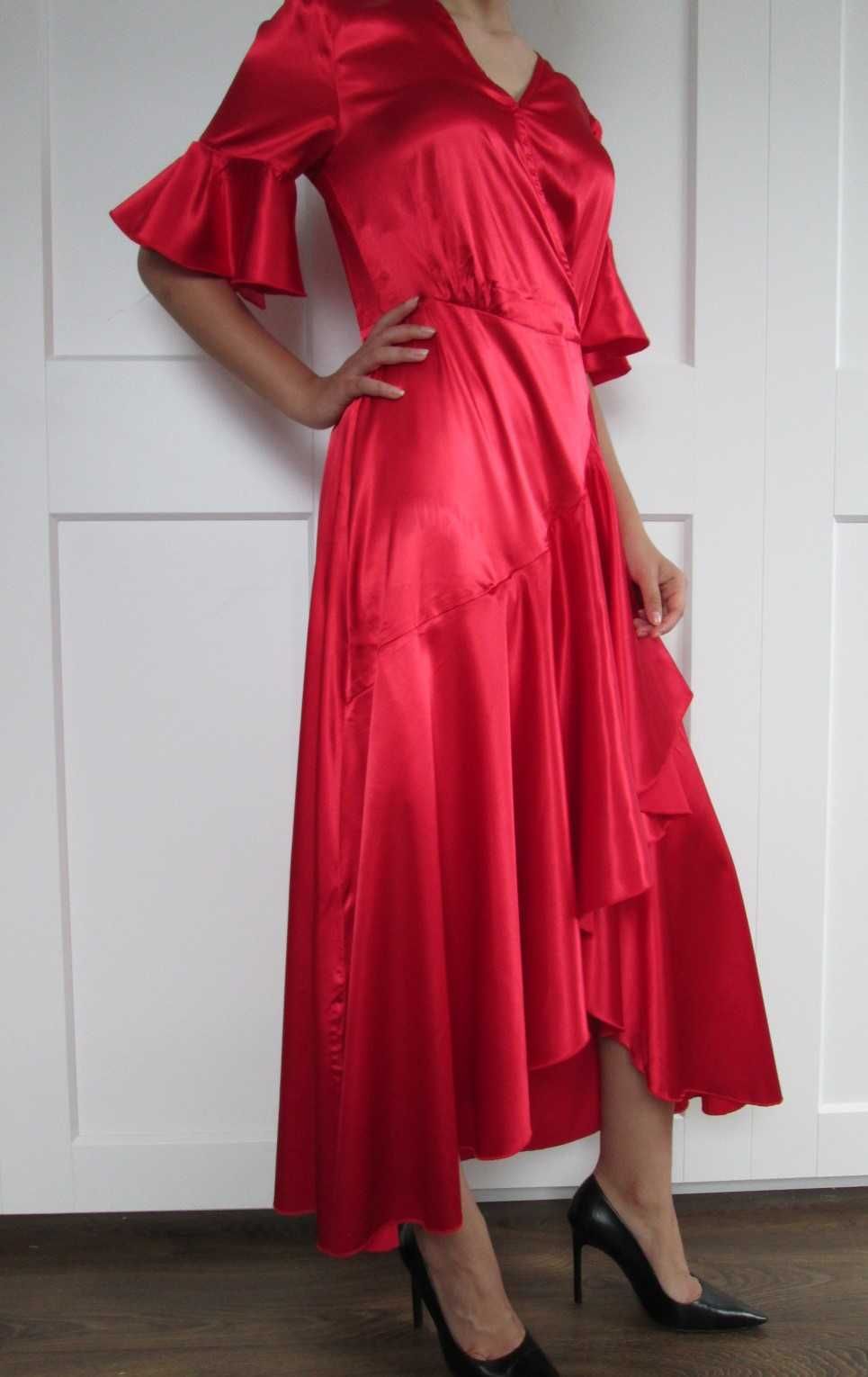 Shein  czerwona sukienka falbany hiszpanka vintage XS S 34 36