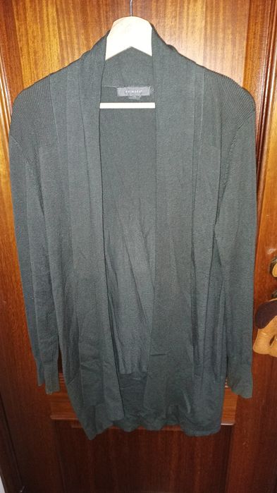 Casaco cardigã, comprido, verde tropa