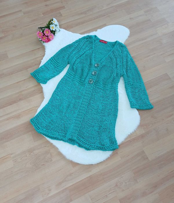 Zielony kardigan Anne L rozmiar S M na zatrzaski na plażę na lato