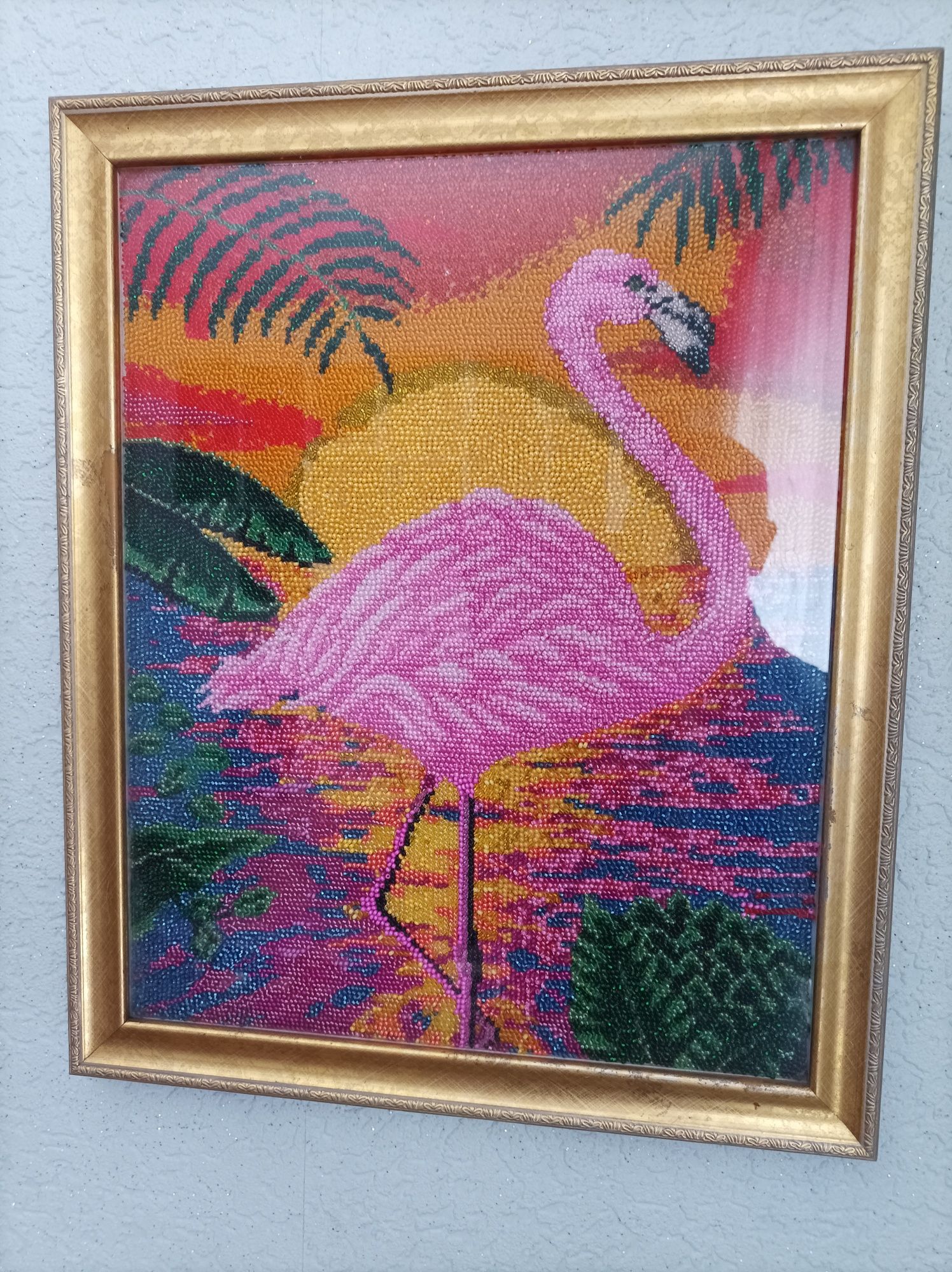 Картина бисером фламинго