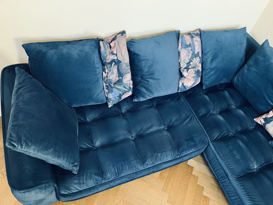 Sofa narożnik granatowa Befame Belavio welur
