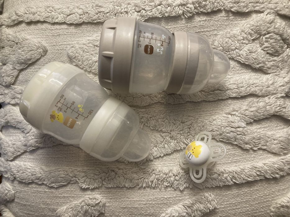 Zestaw komplet butelka butelki MAM smoczek antykolkowa noworodek wolny