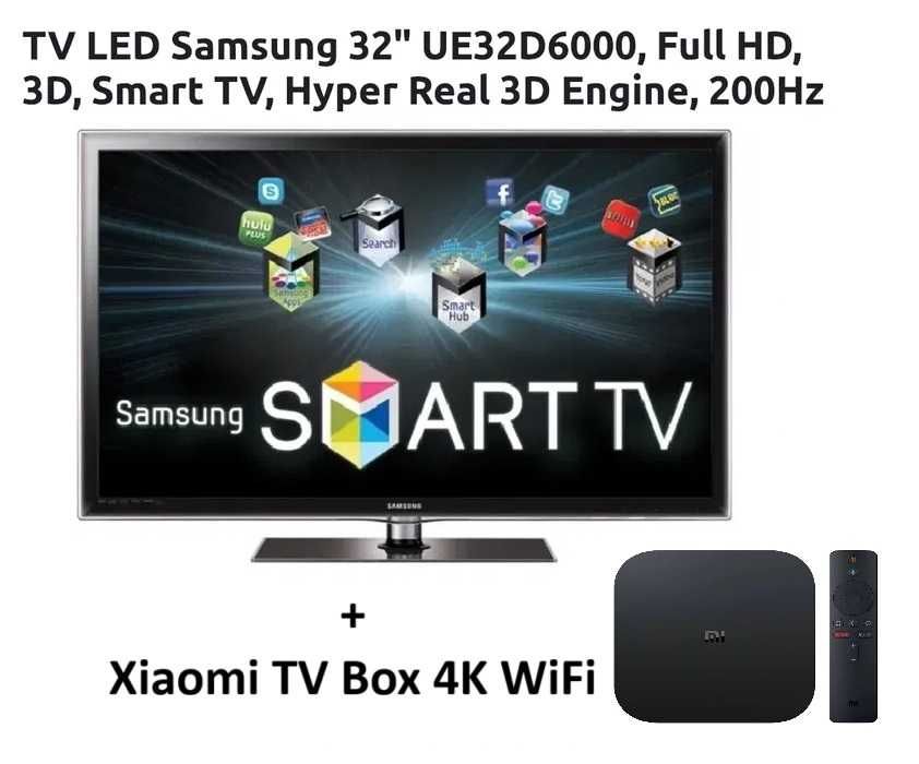 TV LED Samsung 32", Full HD, 3D, Smart, 200Hz + Xiaomi TV Box 4K WiFi
