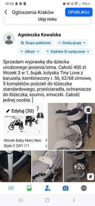 wozek 3 w 1, kolyska, ubranka, szumis, skoczki, posciel itp.