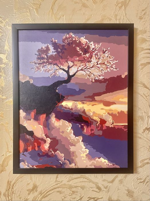 Готовая картина по номерам  Воздушное дерево или Цветущая сакура 40х50