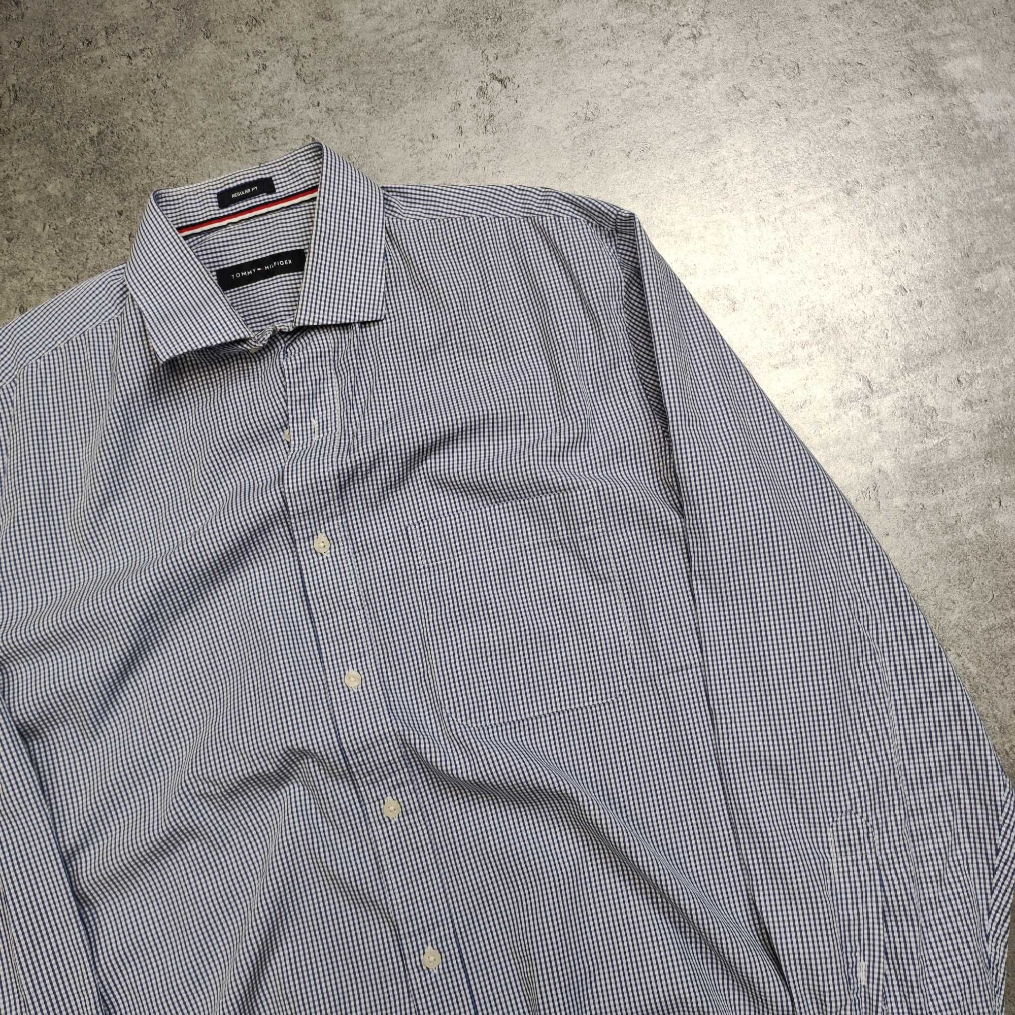 MĘSKA Elegancka Koszula Drobna Kratka Tommy Hilfiger Garnitur Pocket
