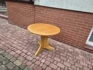 Stolik okrągły, drewniany produkcji Swarzędz.Fi 80 cm wysokść 65 cm
