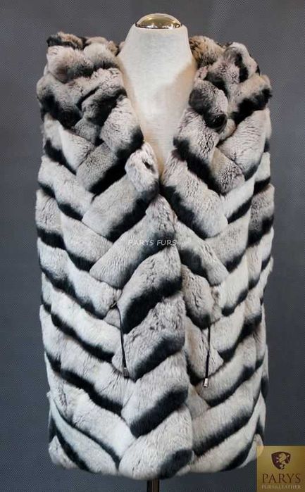 Kamizelka z futra królika Rex z kapturem i ściągaczem