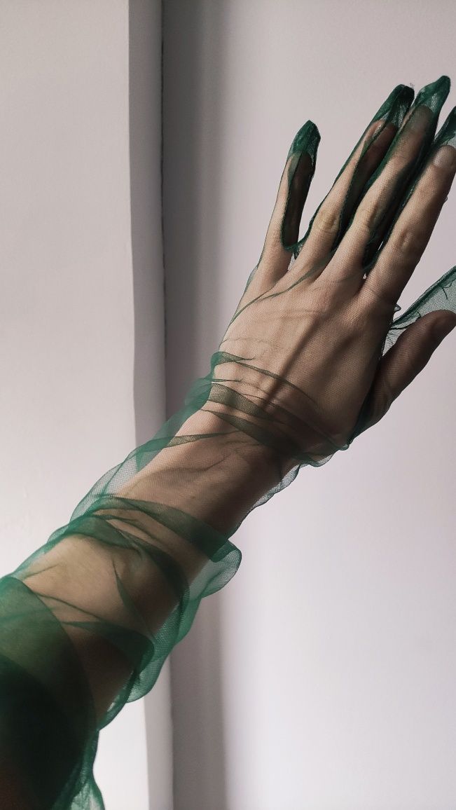 Rękawiczki zielone damskie eleganckie rozmiar XXS-M na studniówkę
