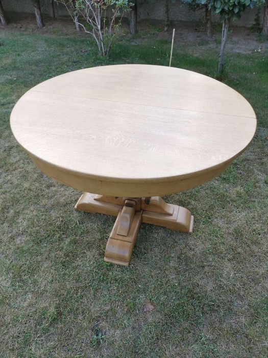 Stół lity jasny  dębowy okrągły rozkładany z 4 krzesłami