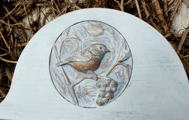 Lustro, drewniana rama, ręcznie zdobienia ptak