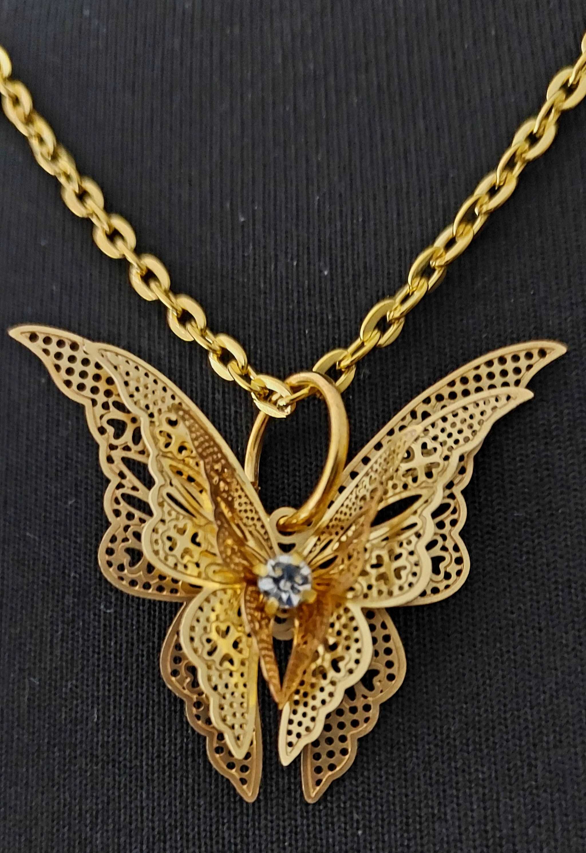 Naszyjnik złoty motyl z cyrkonią