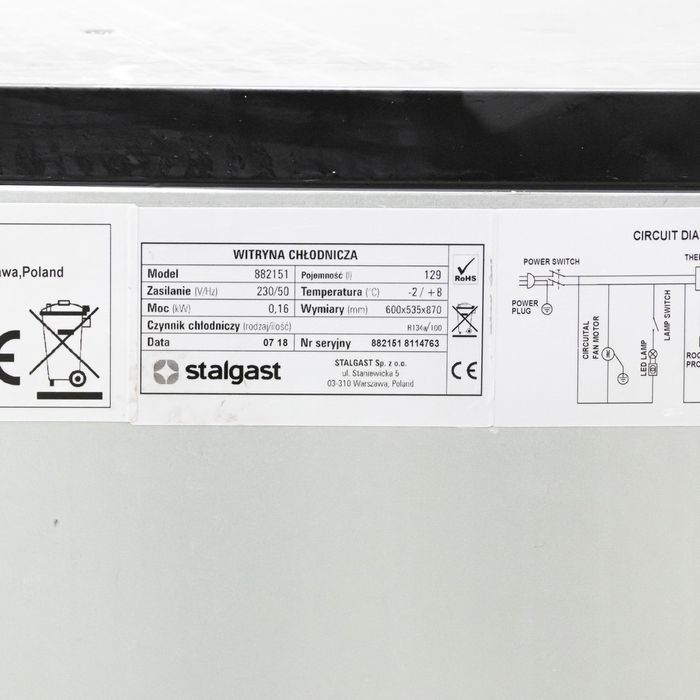 Szafa chłodnicza przeszklona Stalgast 882151 S-60 cm