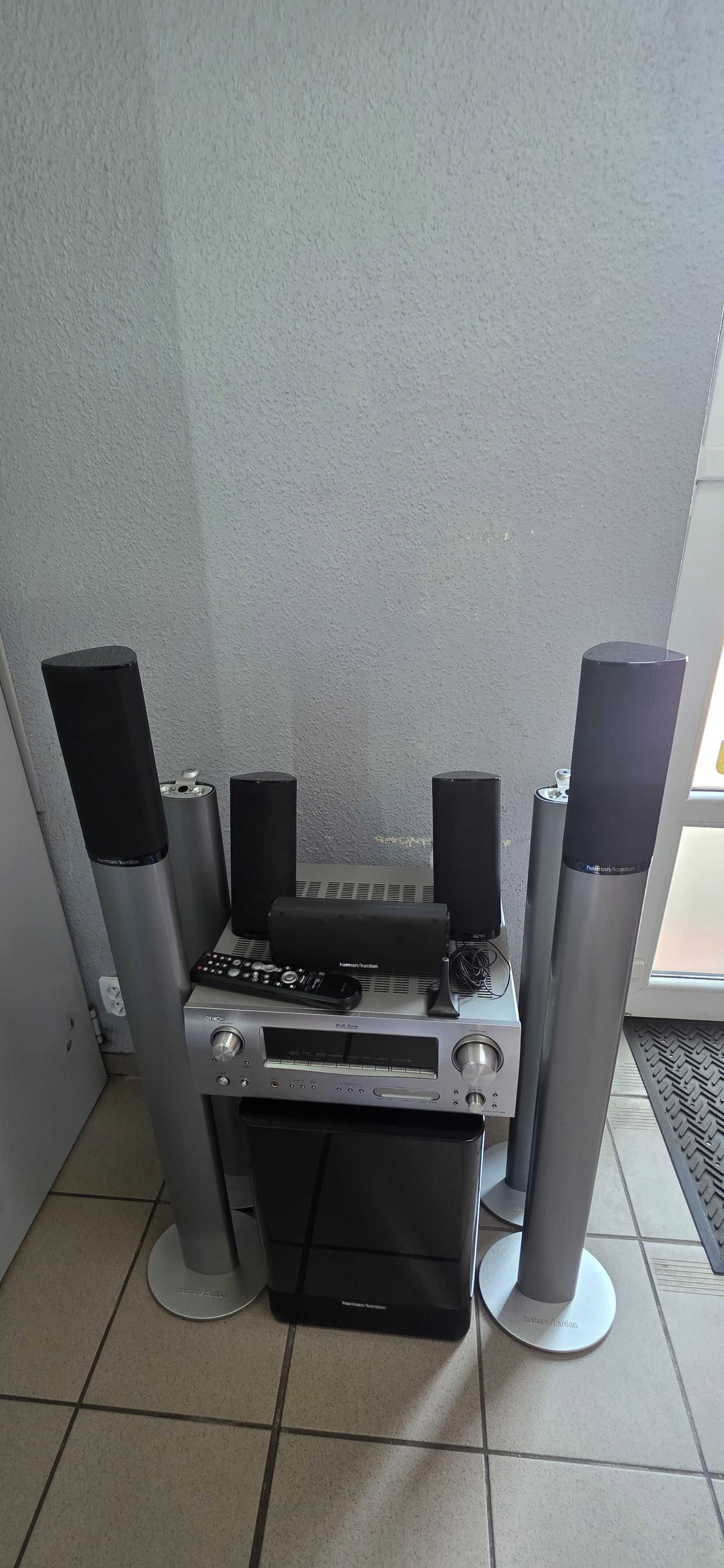 Amplituner Denon AVR-2308 Srebrny Pilot 5.1 Harman Kardon HKTS 11