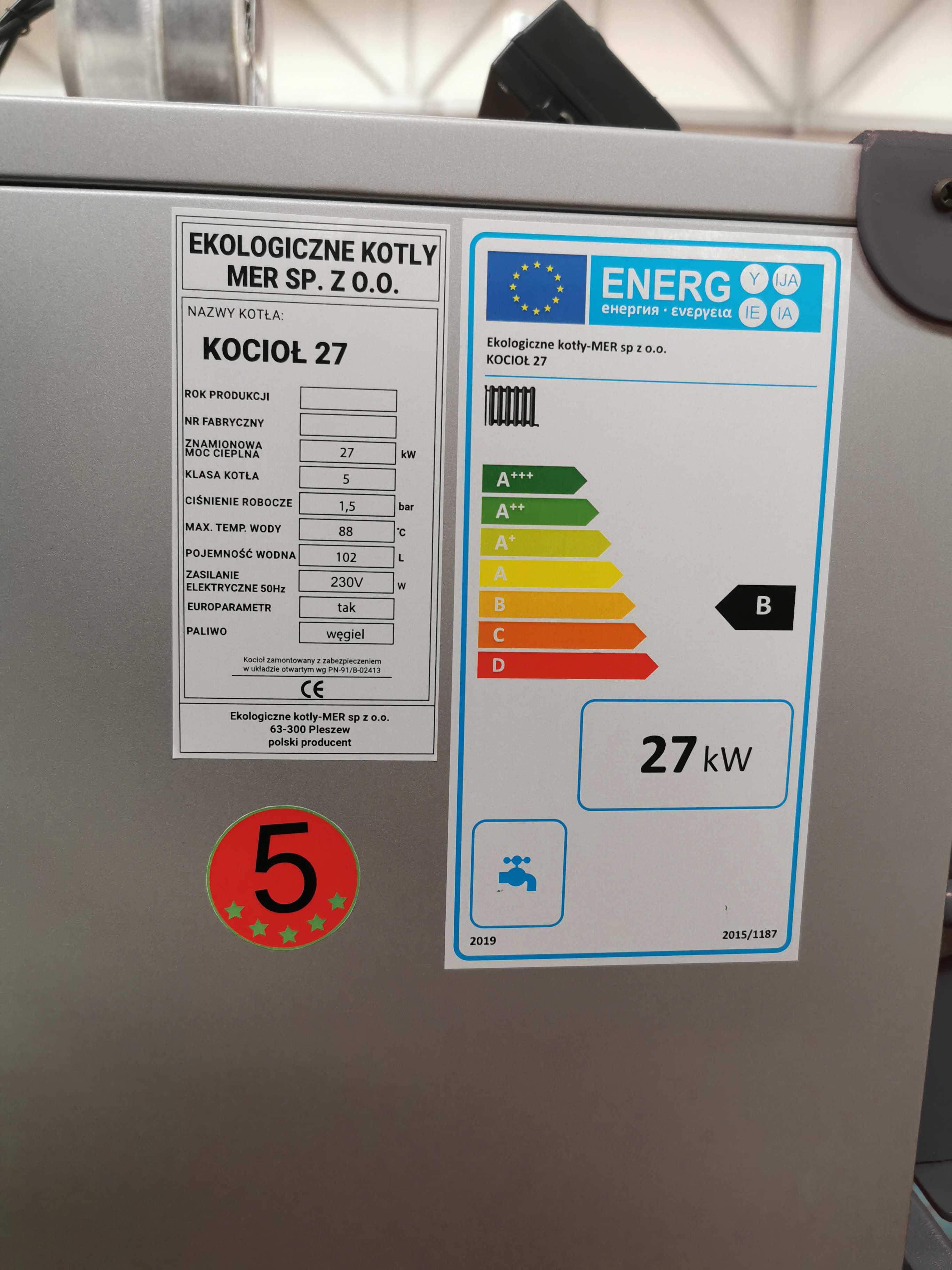 Kocioł piec WĘGIEL DREWNO CHRUST + sterownik i wentylator 27 kW pompa