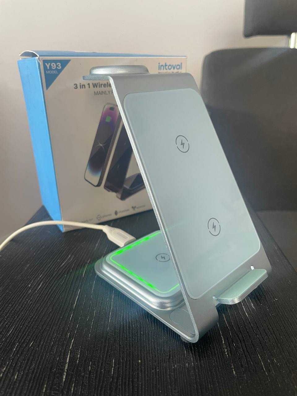 Бездротова зарядка 3 in 1 Y93 Ultra-Thin Pure Metal  15W Sierra Blue