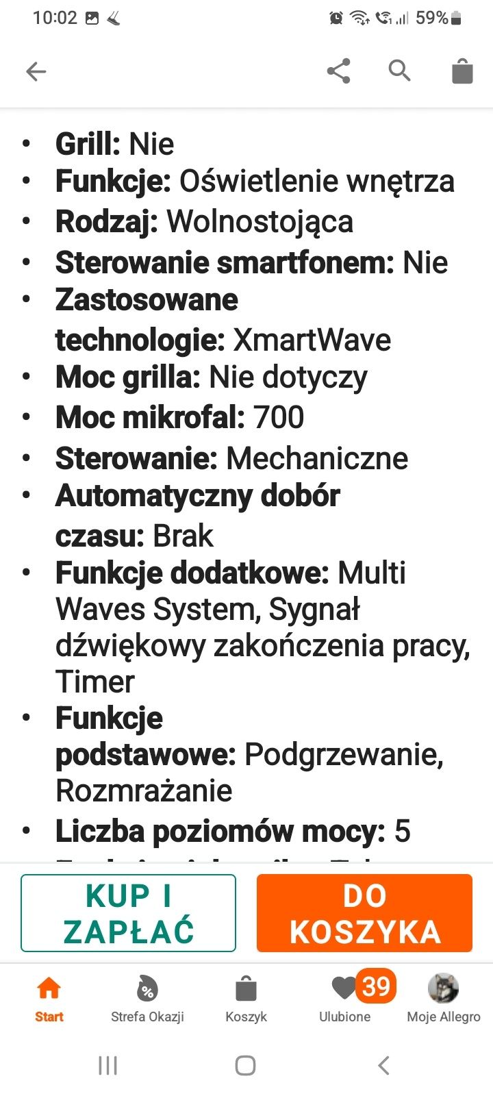 Kuchenka mikrofalowa kuchnia mikrofalówka  700 W  19 l. Nowa !