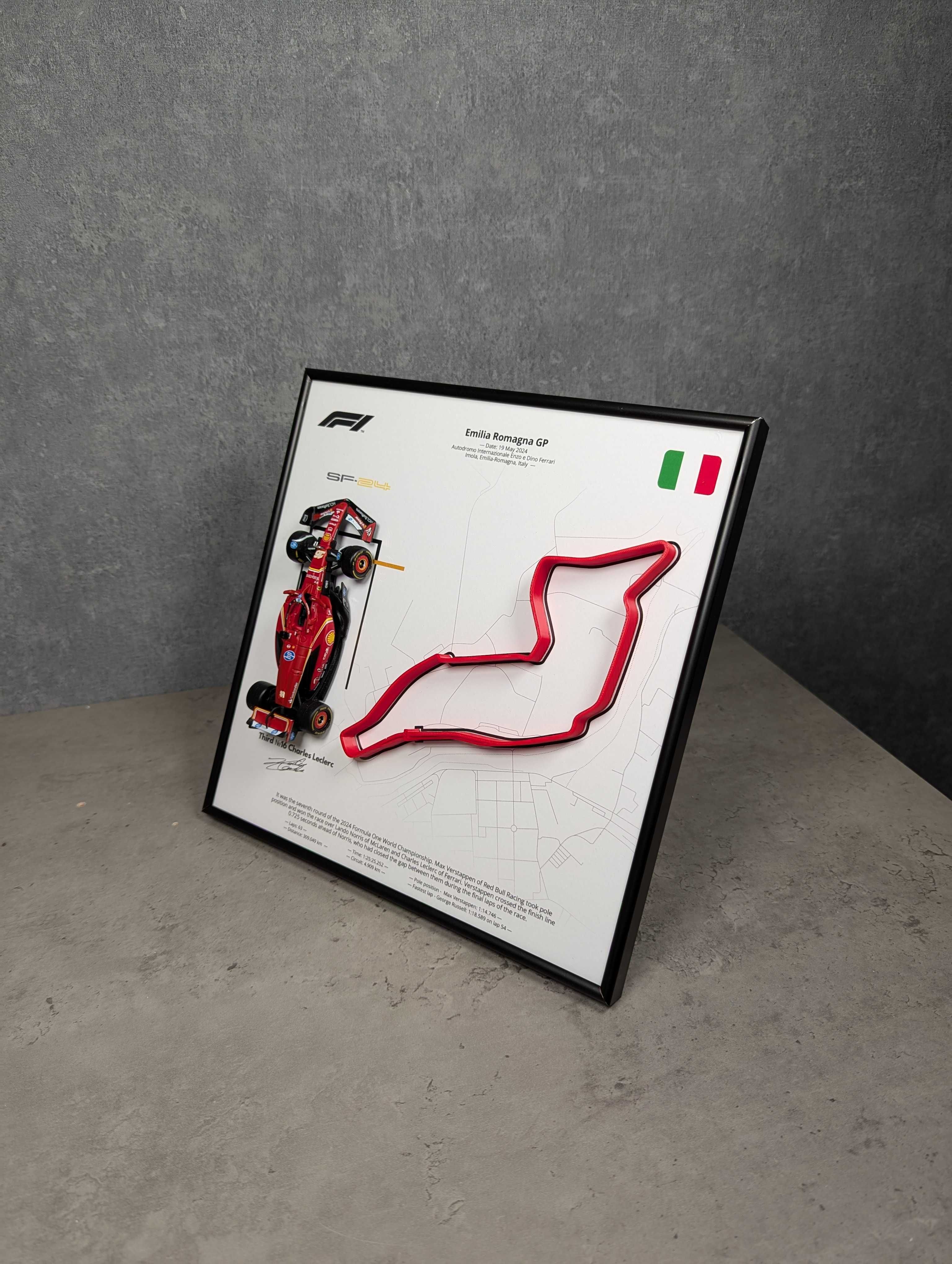 Рамка 2в1 з F1 Ferrari SF24 і 3D траса Imola 2024 #16 Charles Leclerc