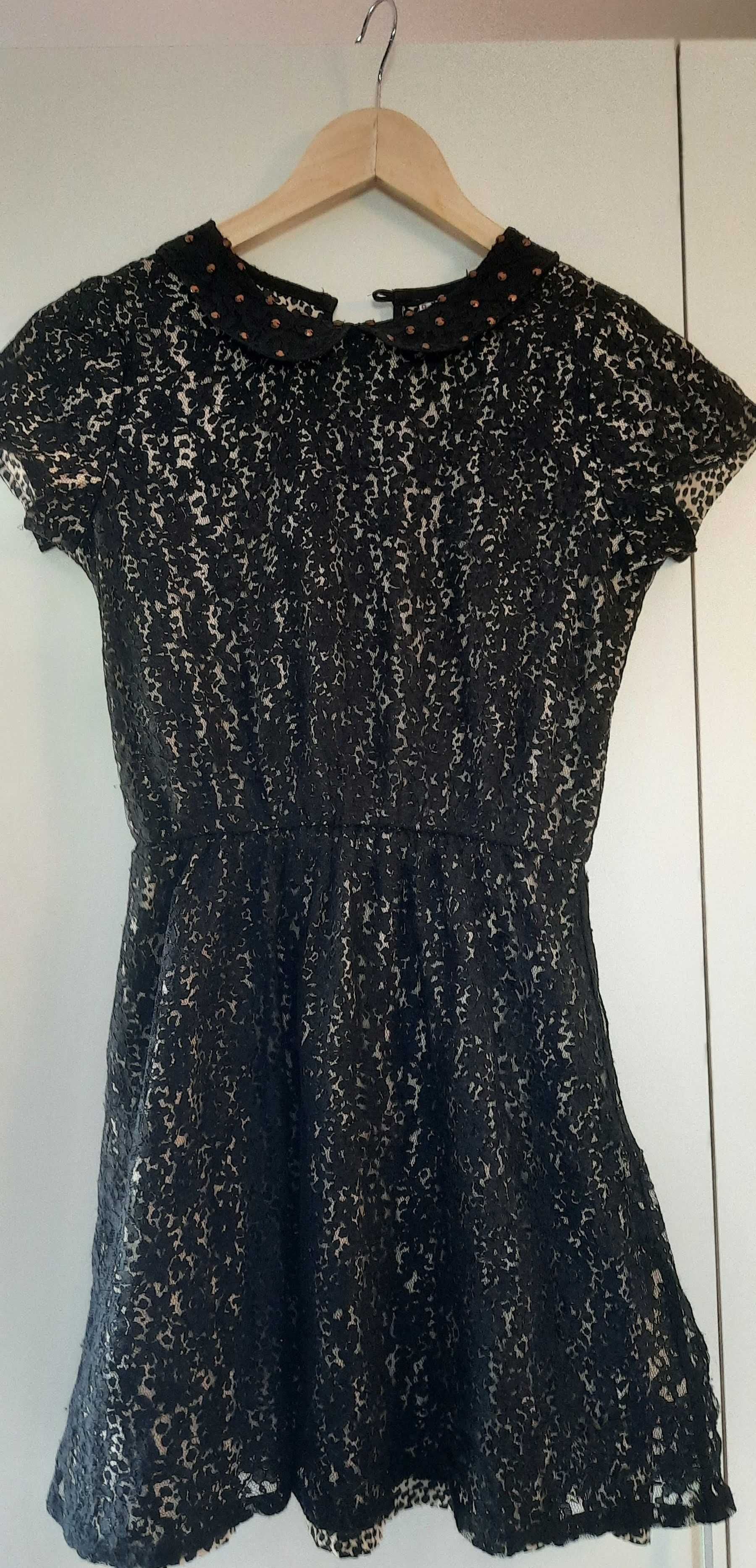 SUKIENKA czarna koronka, panterka RESERVED 152 cm