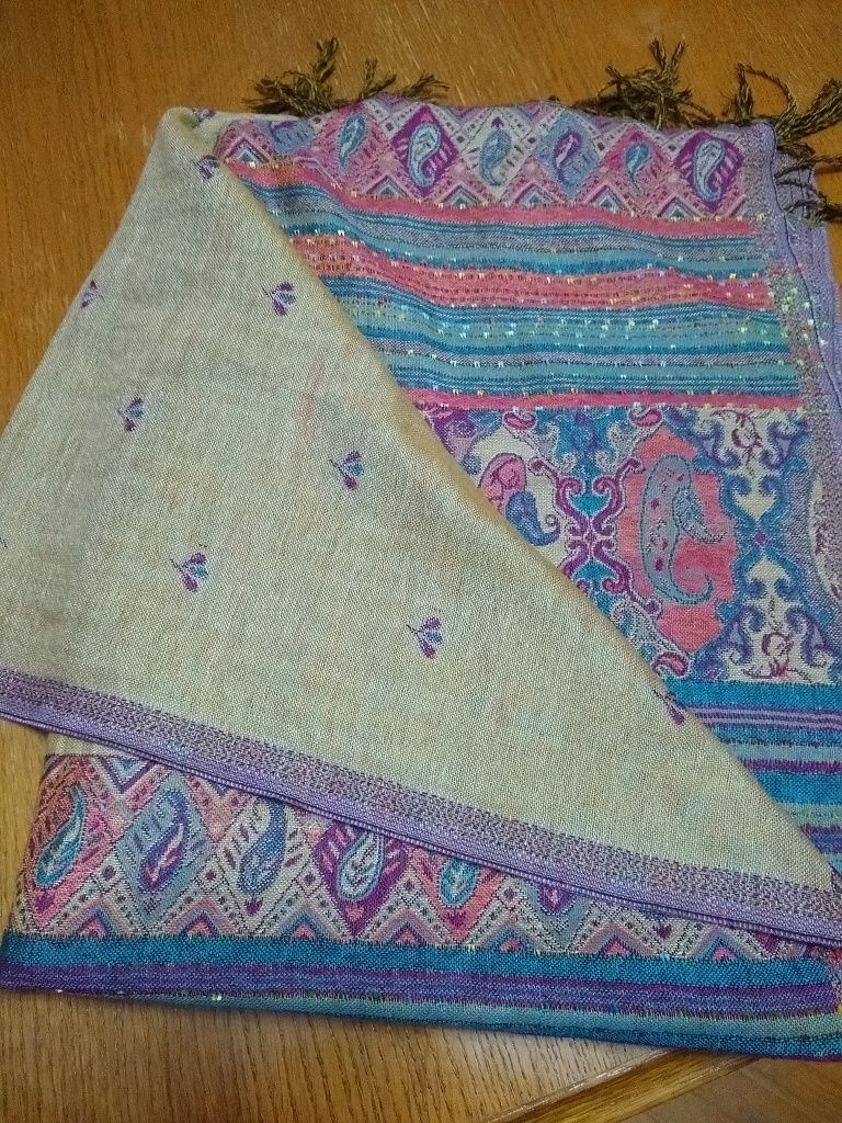 Szal 182x68 wełna z bawełną