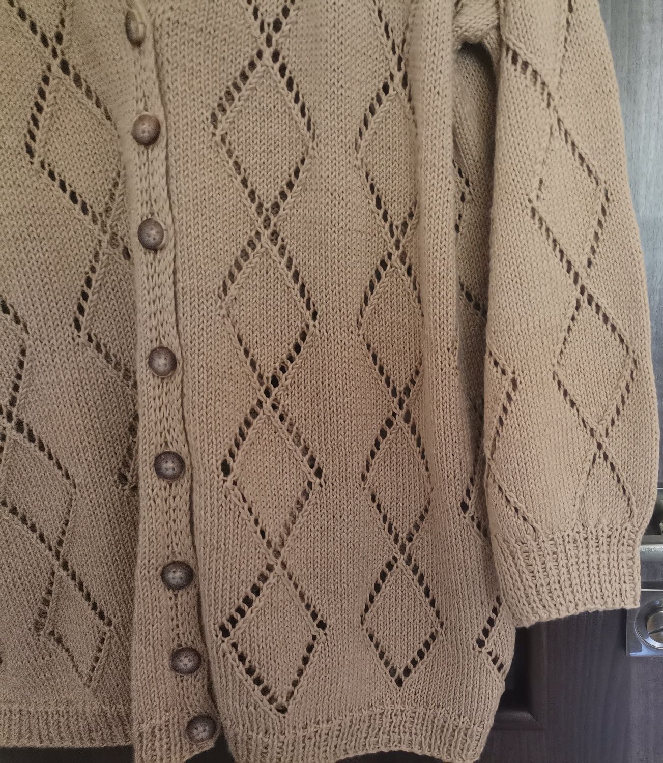 Nowy sweter ażurowy bawełniany rękodzieło rozmiar 50-52 /XL