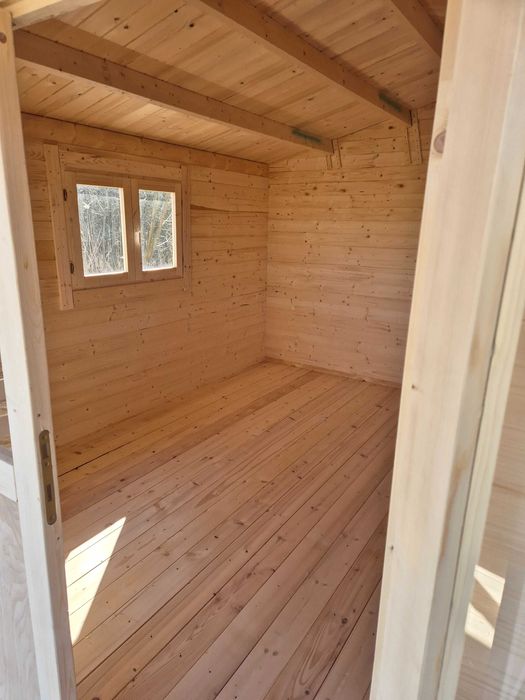 Od ręki DOMEK DREWNIANY letniskowy z TARASEM z balika 34 mm*6m x 4m*