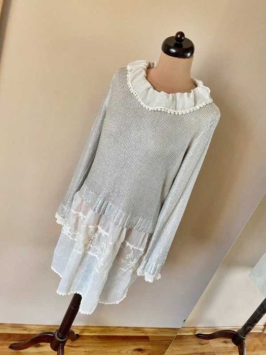 Xxl 42 44 h&m sukienka tunika sweter nude pastele koronka  +size