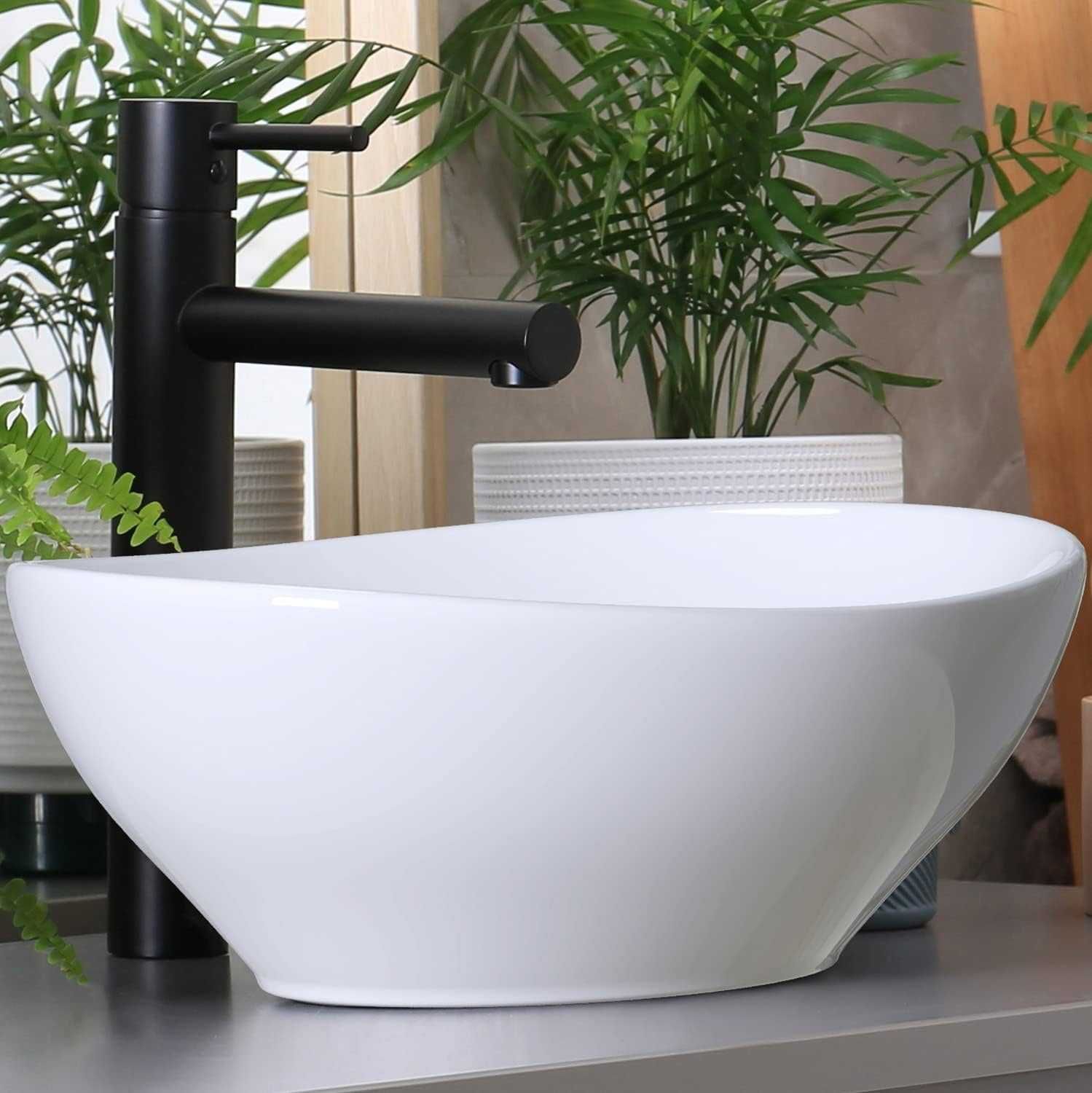 Umywalka ceramiczna Waschbecken24, owalna, wysoka jakość, biały kolor