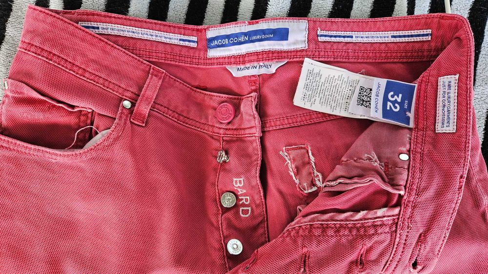 Czerwone spodnie dżinsowe męskie Jacob Cohen Luxury Denim, 32