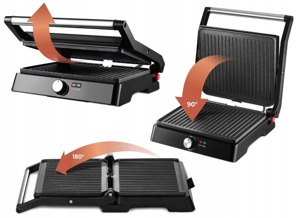 Opiekacz Grill Elektryczny Rozkładany do Kanapek Panini 2200 W Prezent