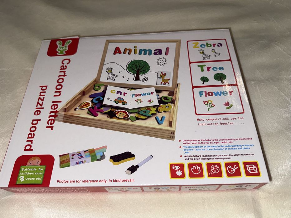 Drewniana Tablica Magnetyczno-Kredowa z puzzlami literowymi