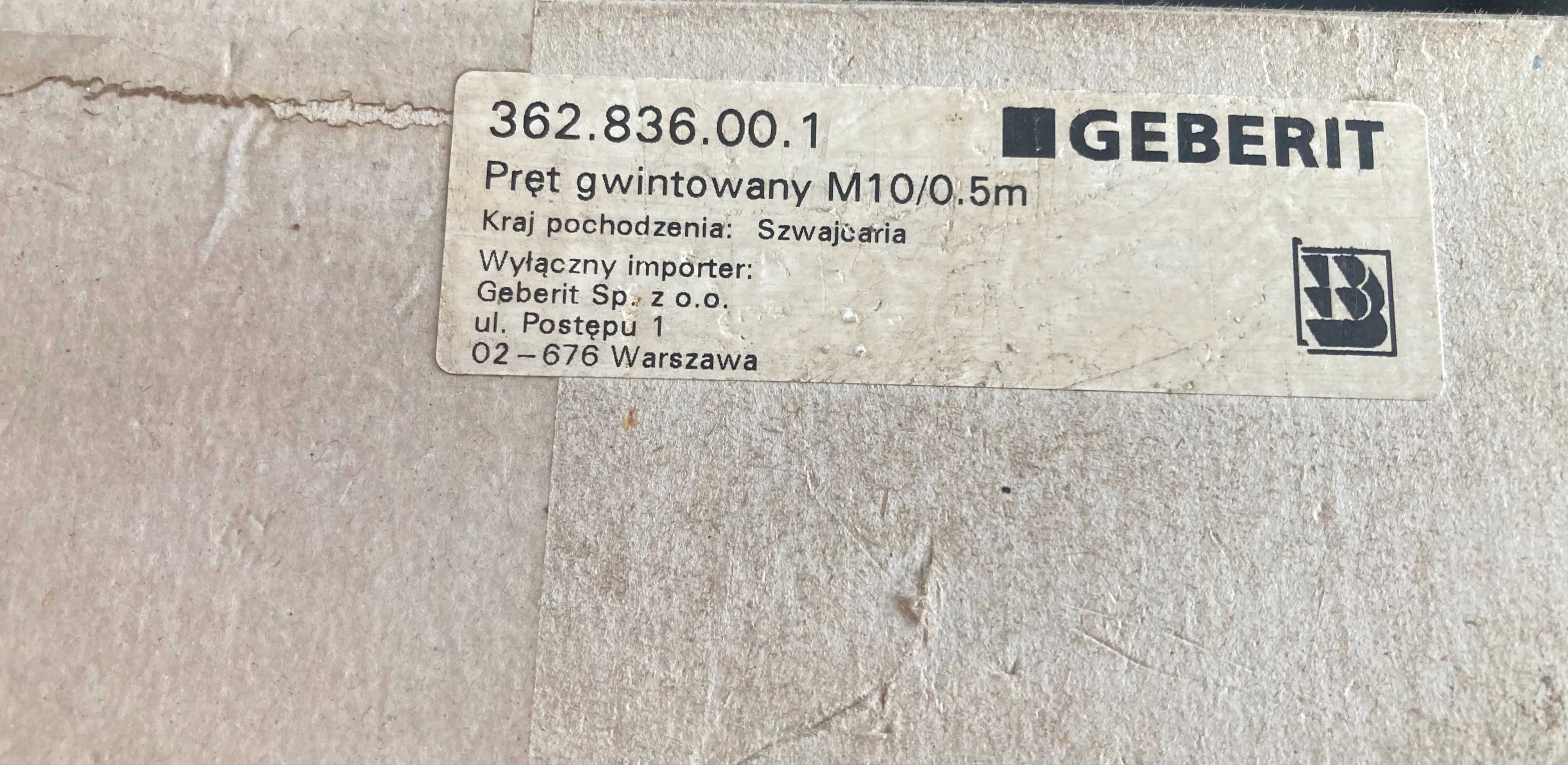 Pręt gwintowany GEBERIT HDPE M10/0.5m  NOWY