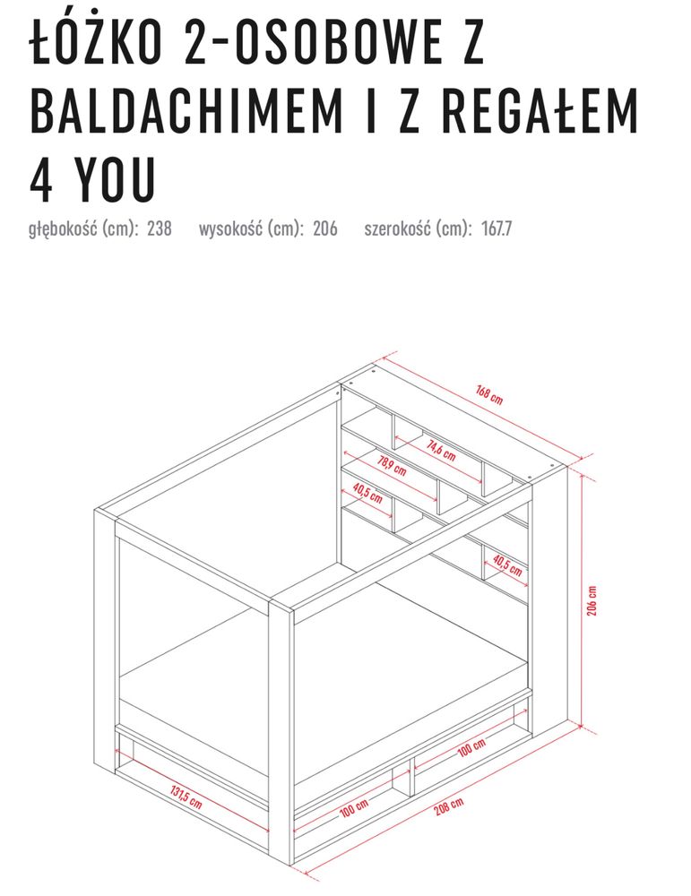 Łóżko 2-osobowe z baldachimem i regałem 4 YOU VOX